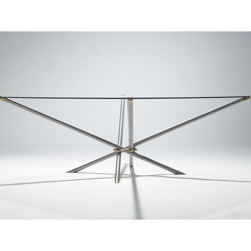 Vintage gunmetal and brass coffee table, 1970