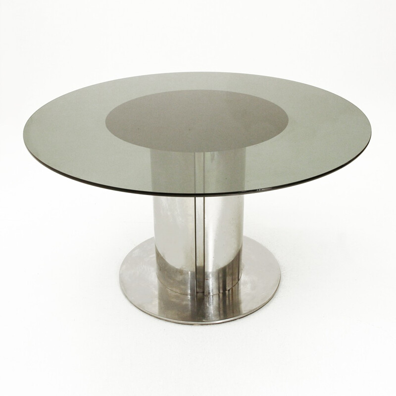 Round glass top dining table for Cidue - 1970s