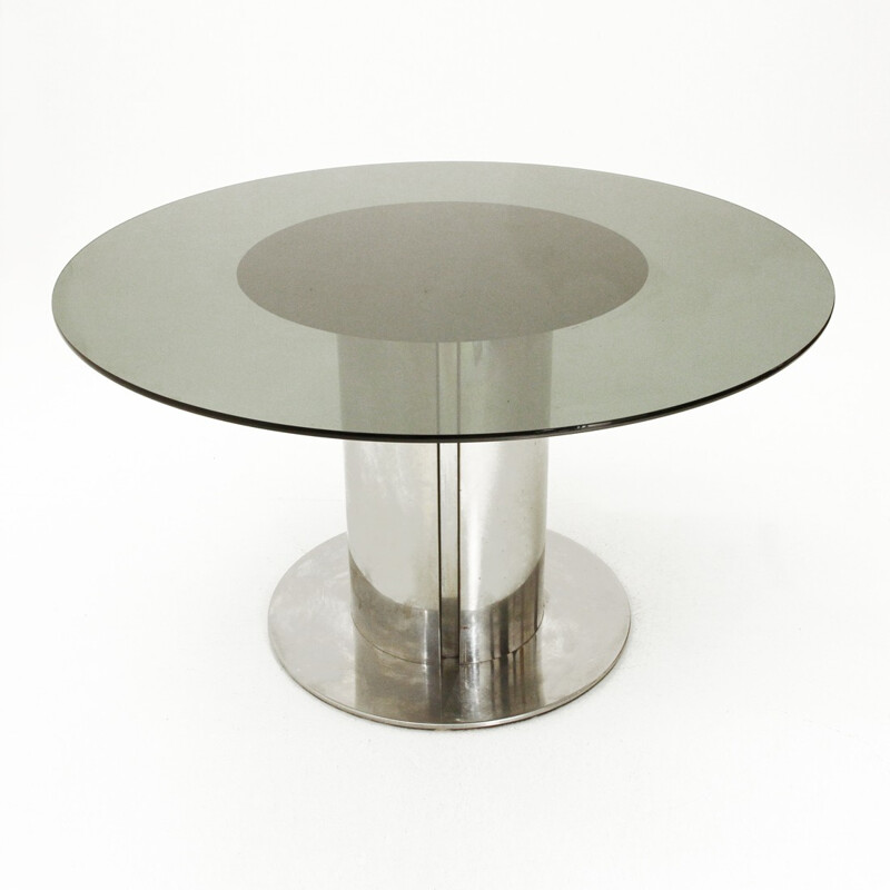 Table à repas ronde en verre de Cidue - 1970