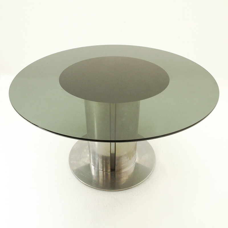 Table à repas ronde en verre de Cidue - 1970