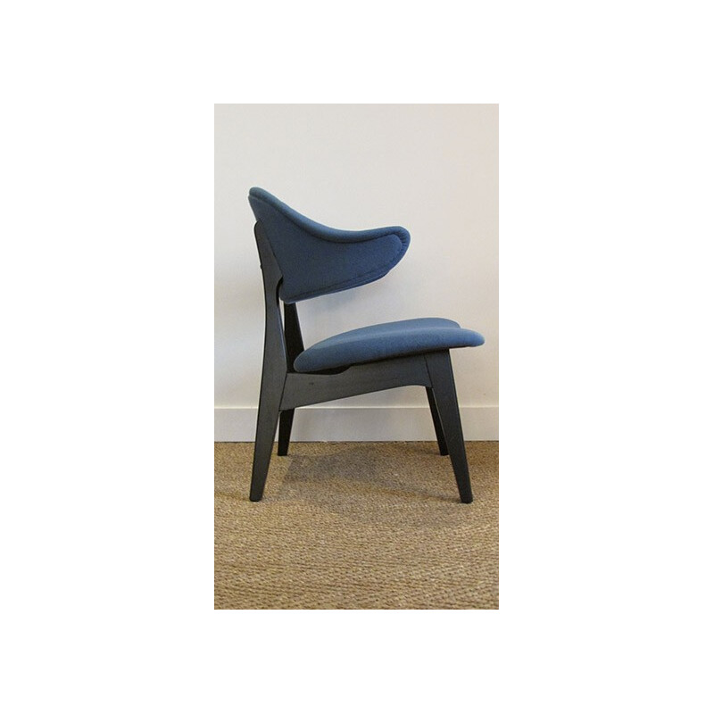 Scandinavian armchair in blue fabric - 1950s