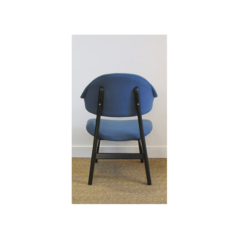 Scandinavian armchair in blue fabric - 1950s