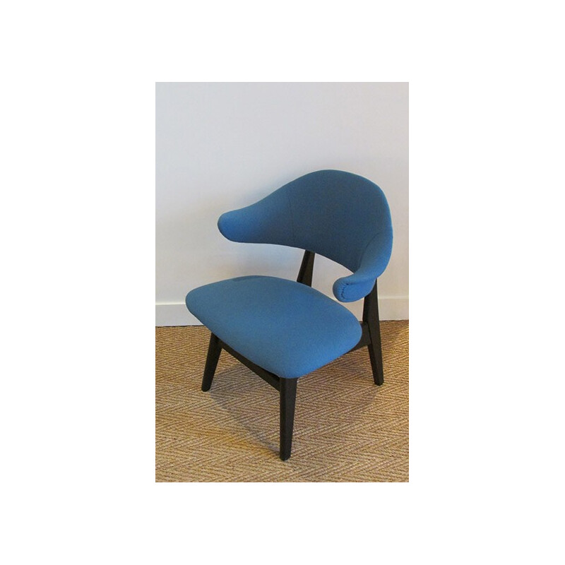 Scandinavian armchair in blue fabric - 1950s