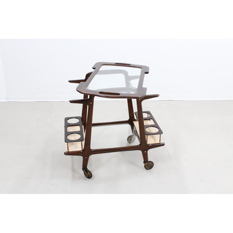 Mid-Century Italian Glass & Wood Serving Trolley by Ico Parisi for Baggis - 1950s