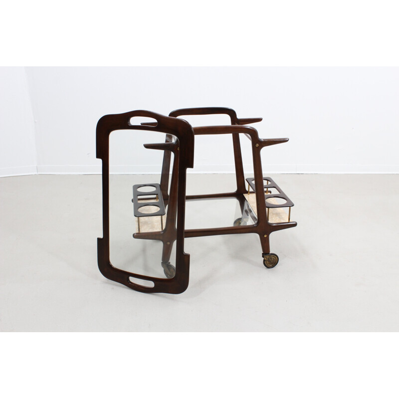 Mid-Century Italian Glass & Wood Serving Trolley by Ico Parisi for Baggis - 1950s
