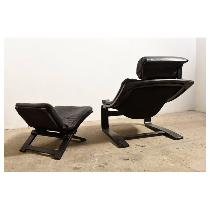 Black cantilever lounge armchair and footstool by Ake Fribyter for Nelo - 1980s