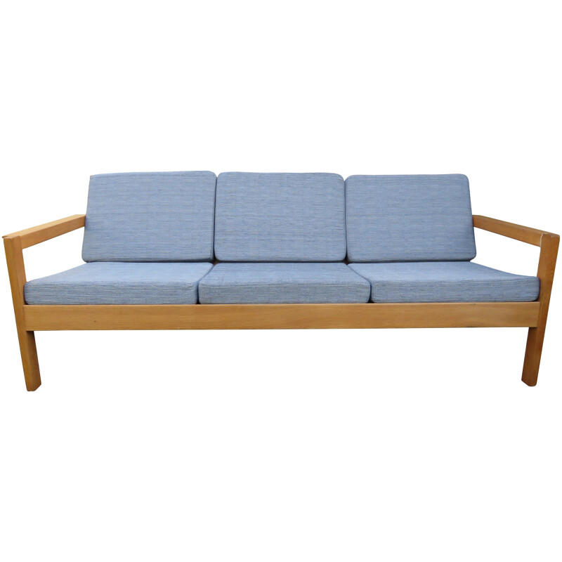Danish 3 seats sofa in solid oakwood and grey fabric - 1960s