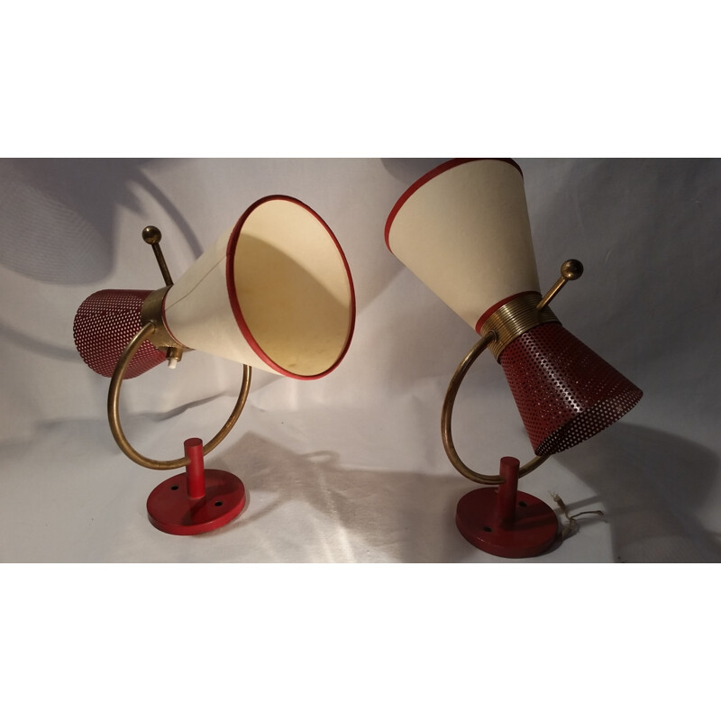 Set of red vintage wall lamps for ARLUS - 1964