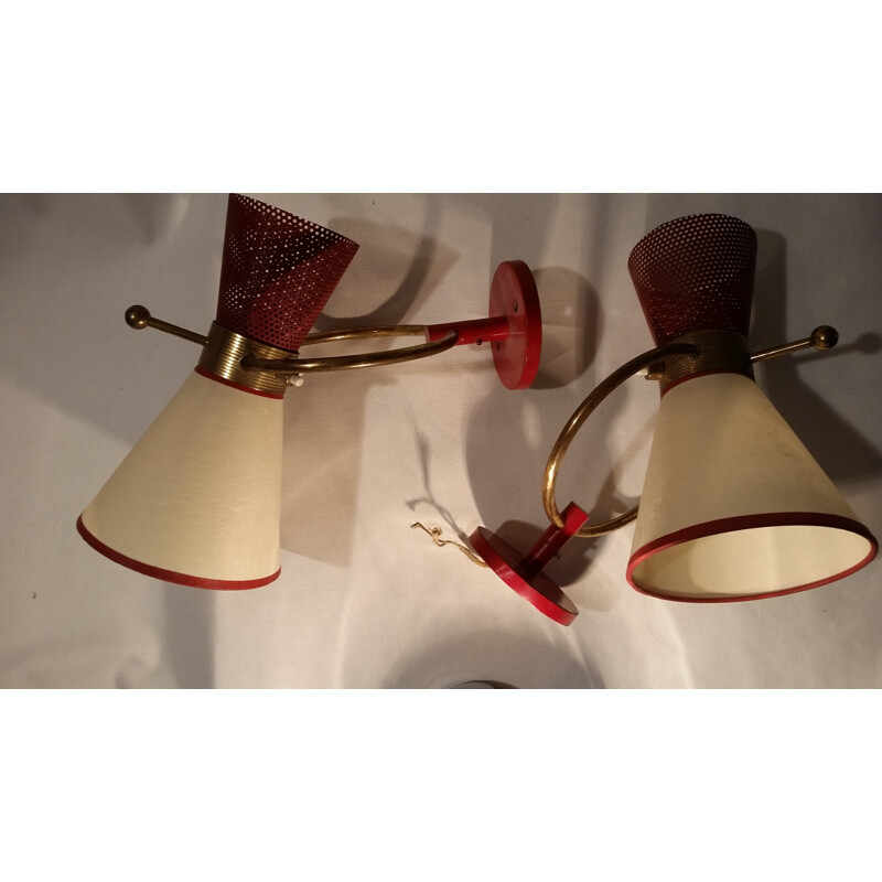 Set of red vintage wall lamps for ARLUS - 1964