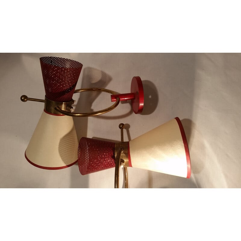 Set of red vintage wall lamps for ARLUS - 1964
