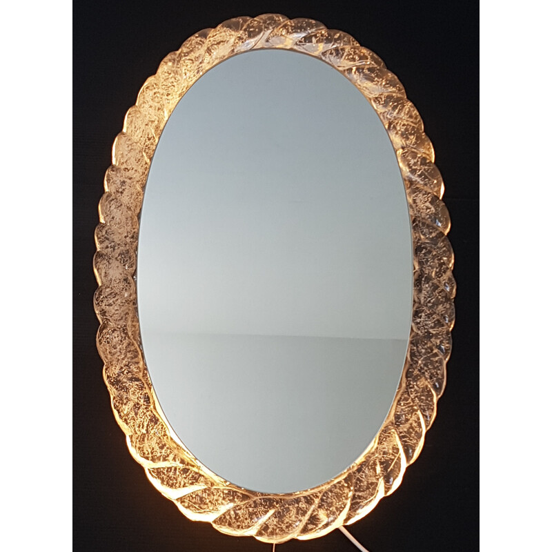 Vintage mirror in frosted resin with lighting - 1970s