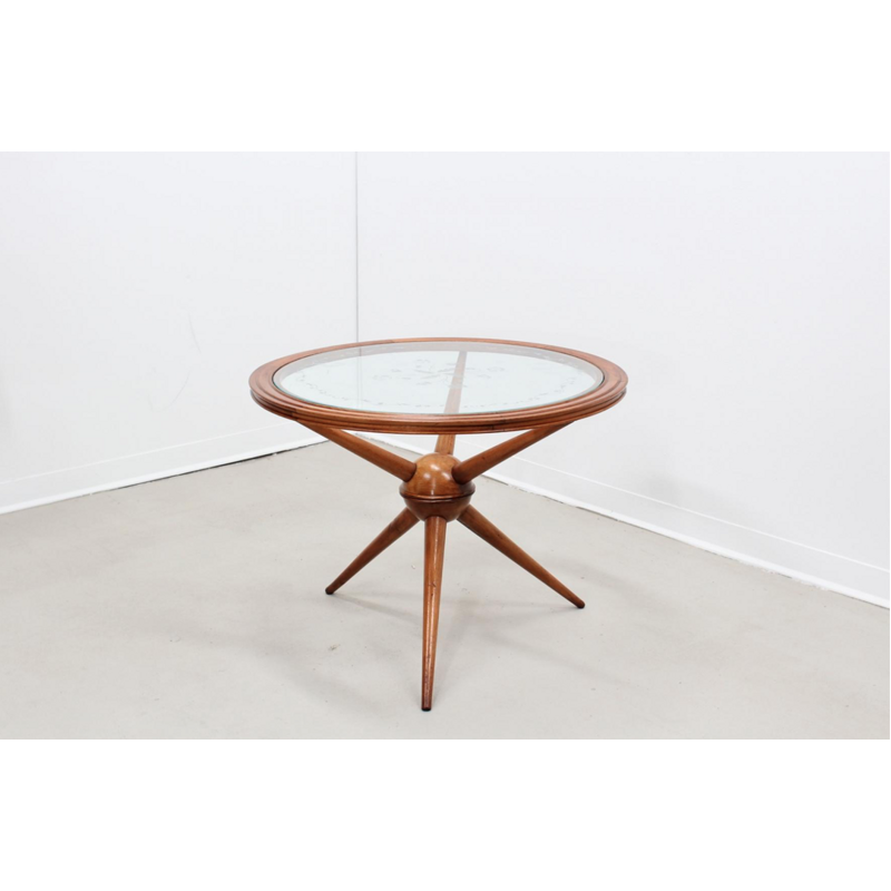 Vintage Circular Coffee Table in walnut - 1950s