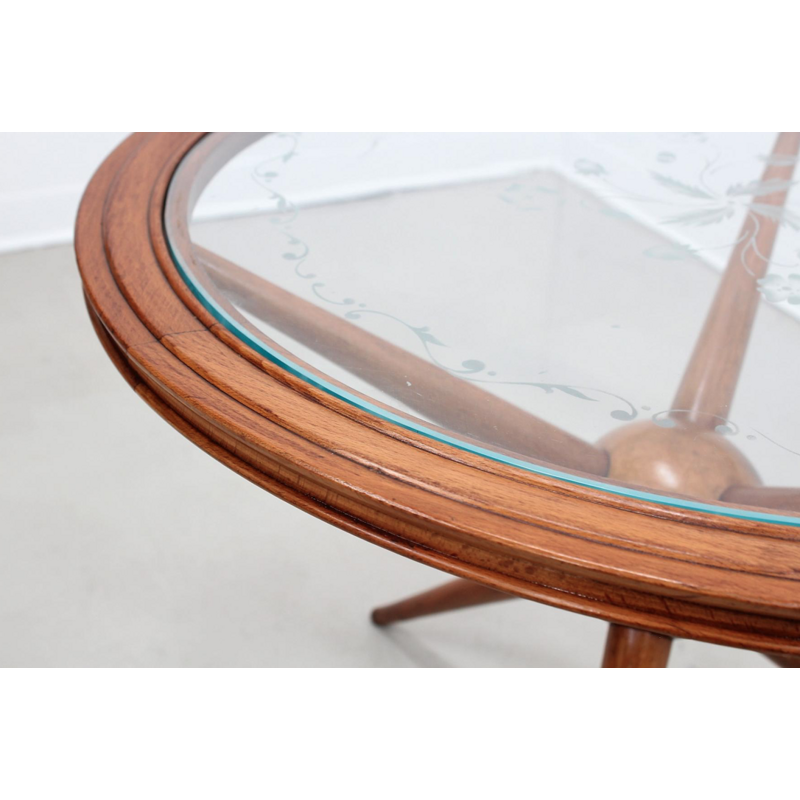 Vintage Circular Coffee Table in walnut - 1950s