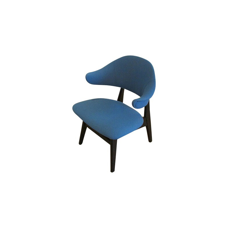 Scandinavian armchair in blue fabric - 1950s