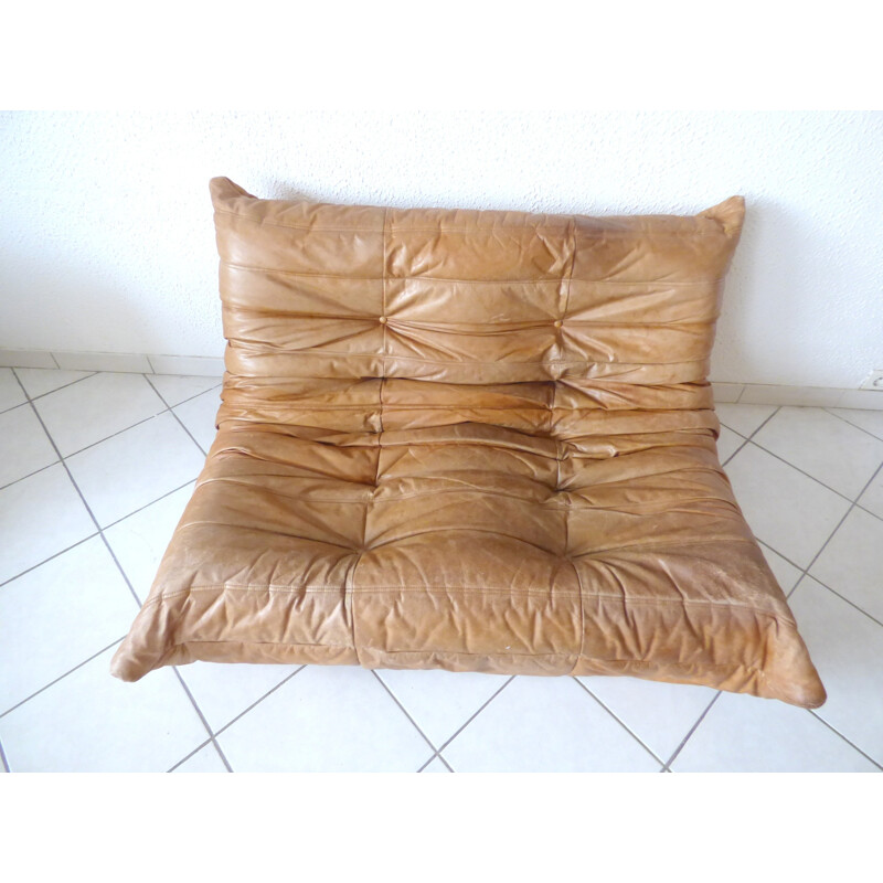 Mid-century Sofa togo brown leather roset line - 1970s