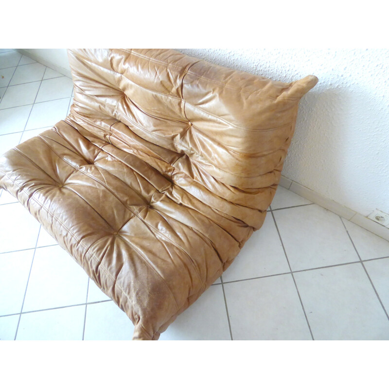 Mid-century Sofa togo brown leather roset line - 1970s
