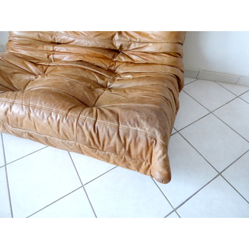 Mid-century Sofa togo brown leather roset line - 1970s