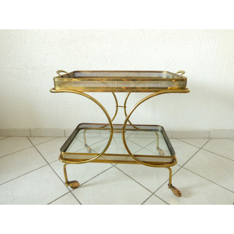 Table desserte roulante dorée vintage - 1950