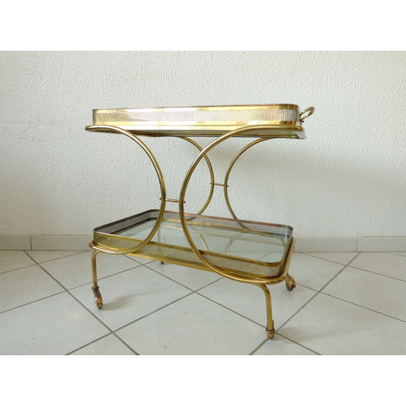 Table desserte roulante dorée vintage - 1950