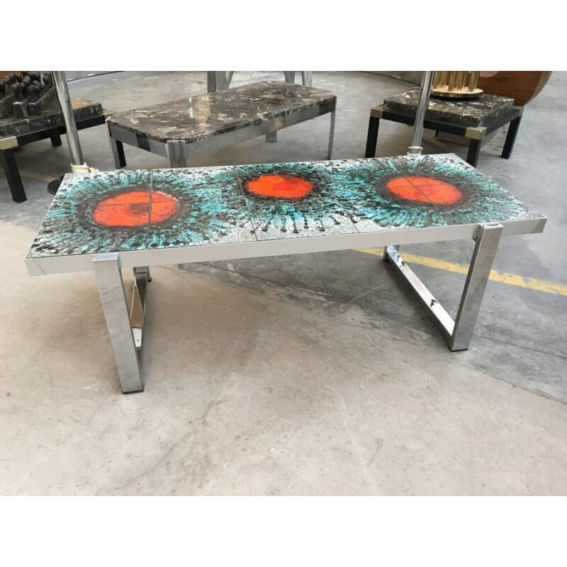 Vintage coffee table in ceramic and stainless steel - 1970s