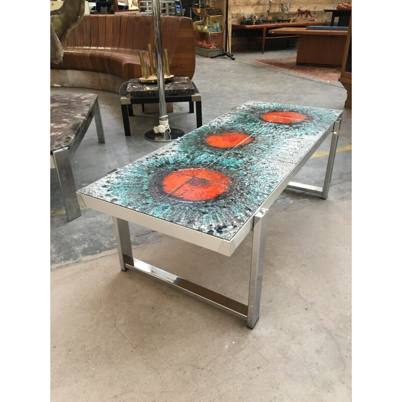 Vintage coffee table in ceramic and stainless steel - 1970s