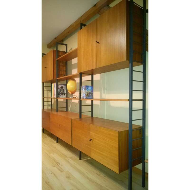 Vintage german modular library teak and metal - 1960s