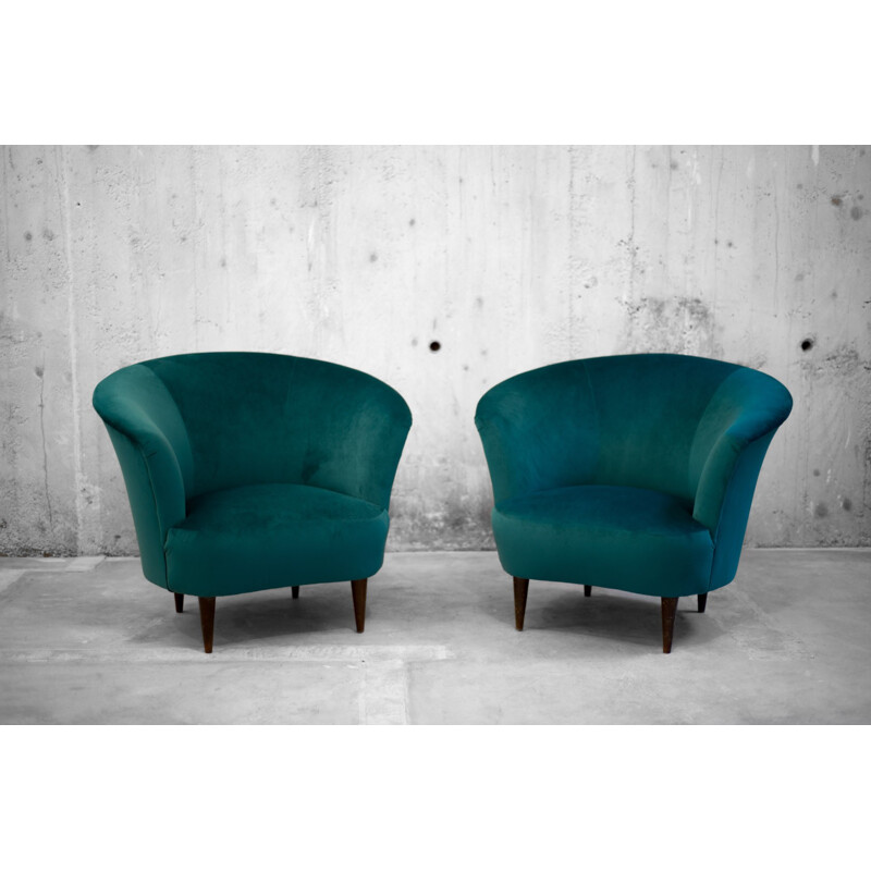 Paire de fauteuils vintages en velours bleu - 1940