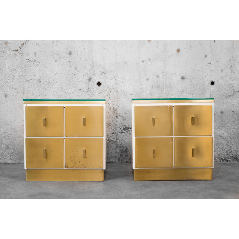 Pair of Italian fregio brass bedside tables - 1970s