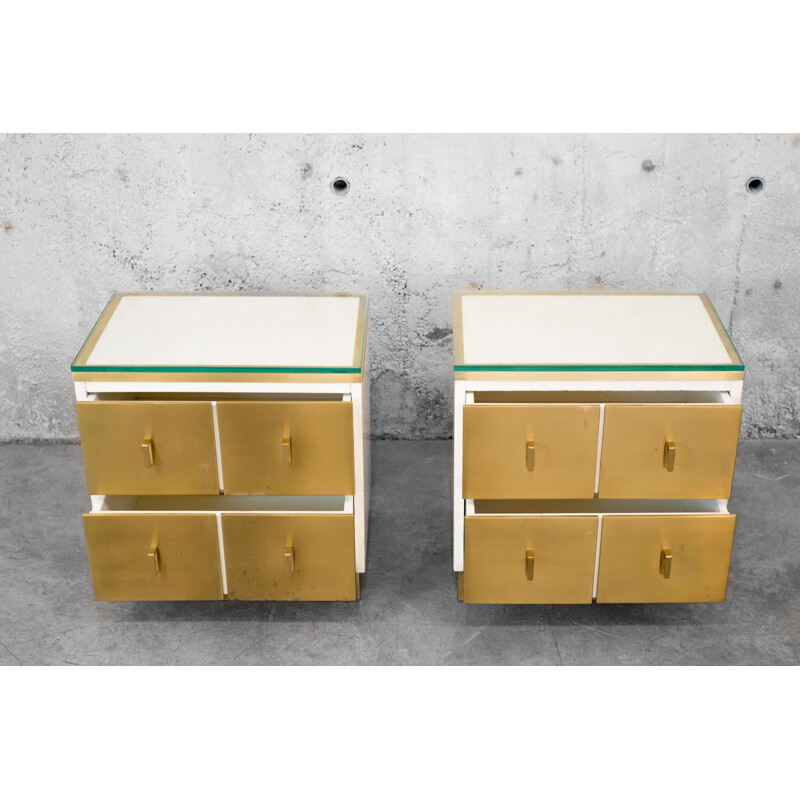 Pair of Italian fregio brass bedside tables - 1970s