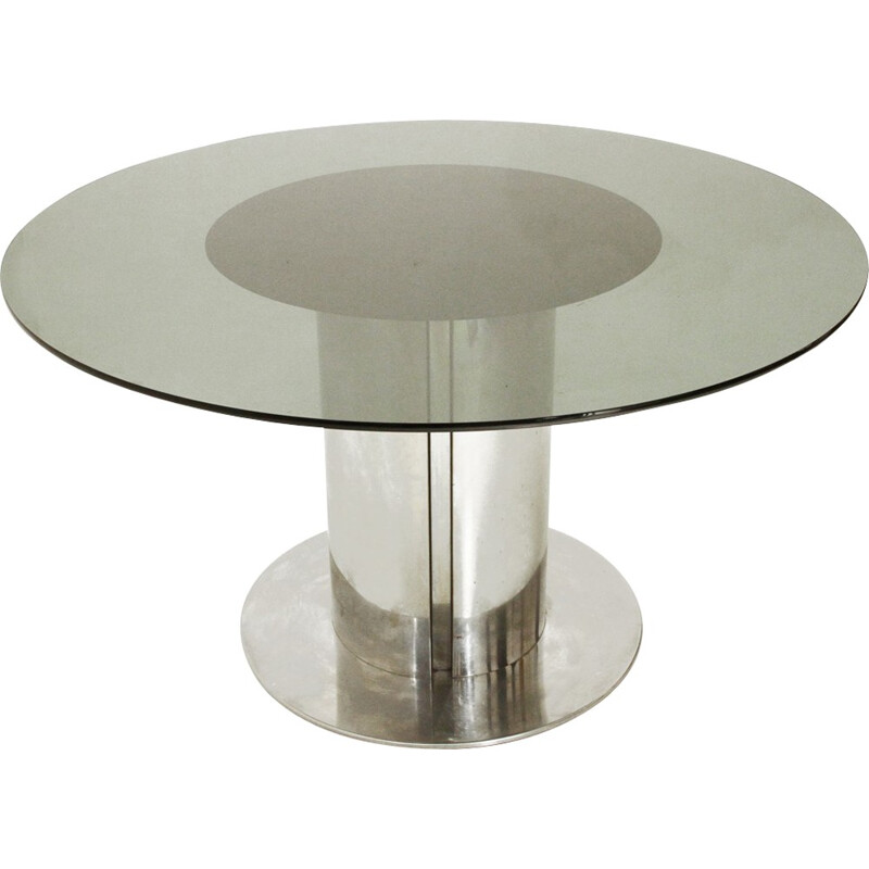 Round glass top dining table for Cidue - 1970s