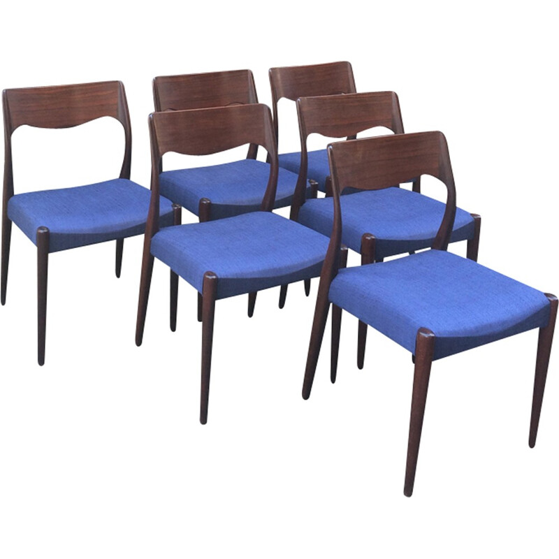 Set of 6 vintage chairs in rosewood by Niels Otto Moller - 1950s