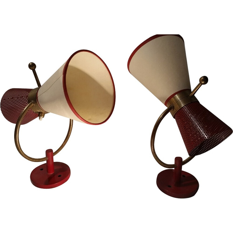 Set of red vintage wall lamps for ARLUS - 1964