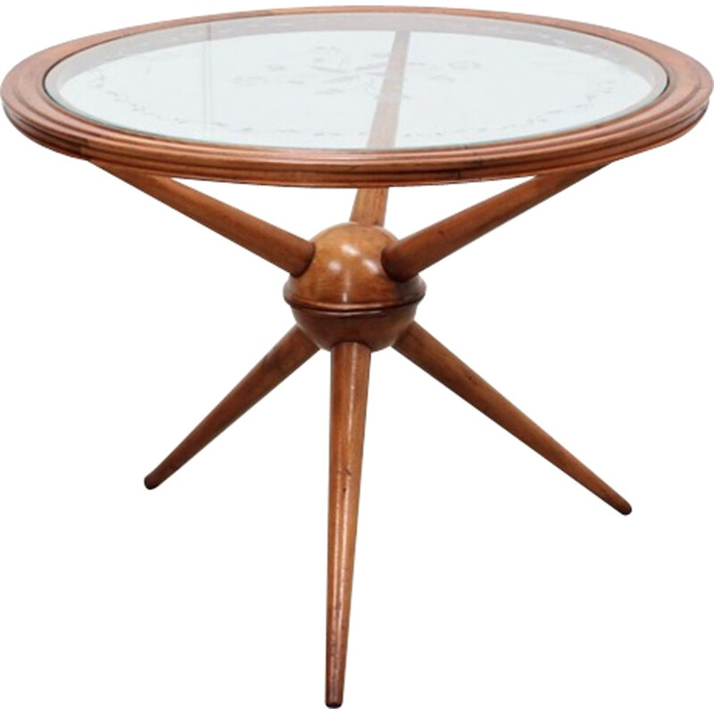 Table Basse Circulaire vintage en noyer - 1950