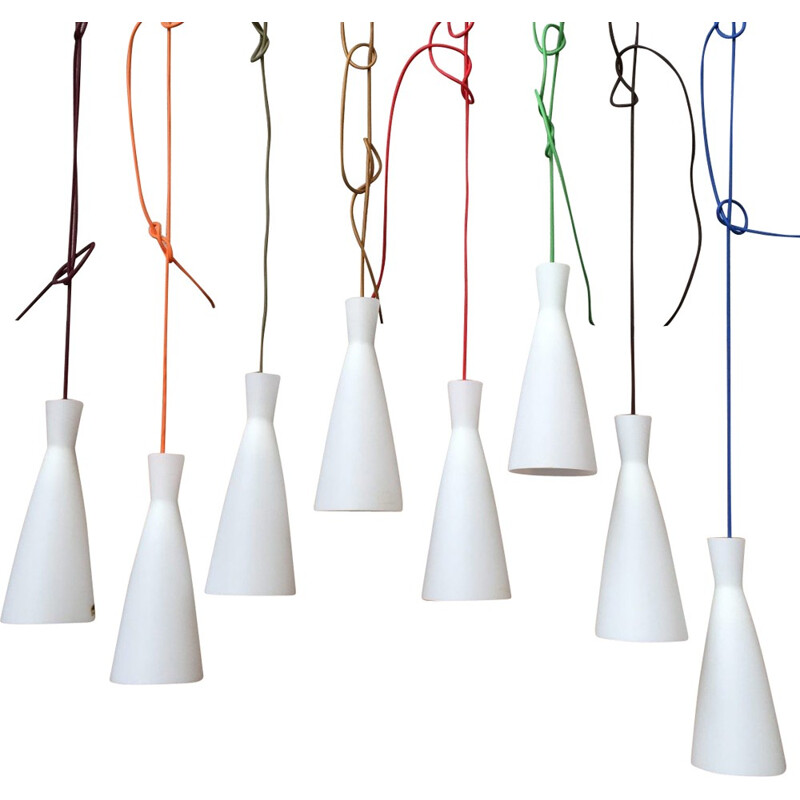 Set of 8 mid-century hanging lamps in opaline - 1970s