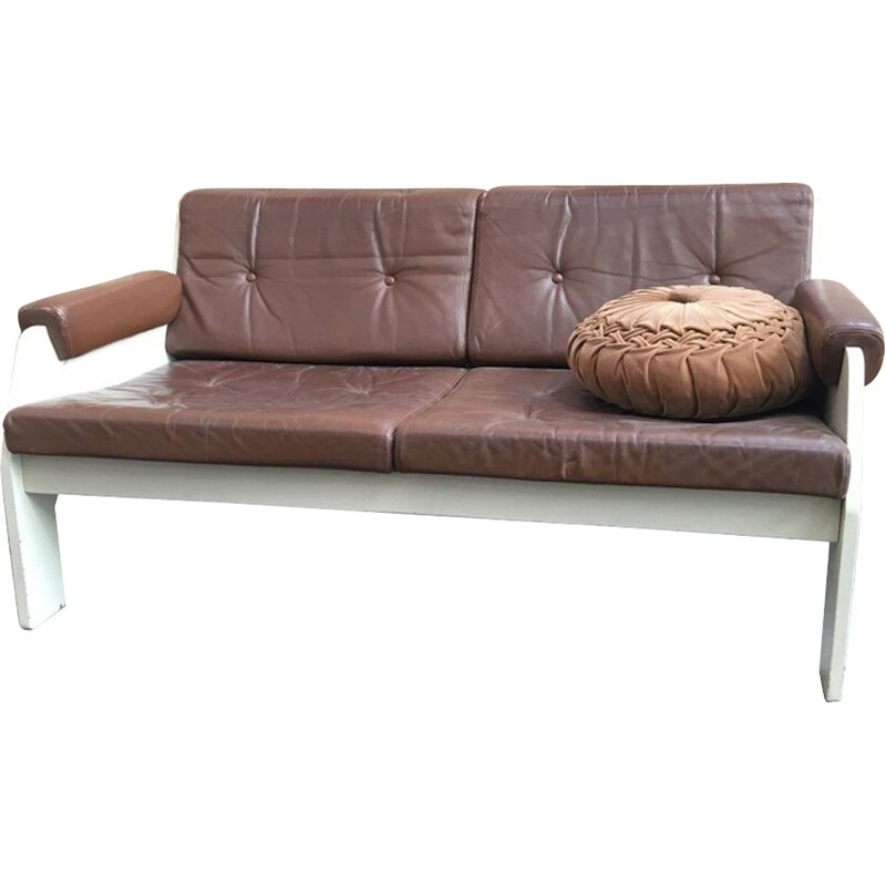 Vintage sofa in wood and leatherette - 1980s