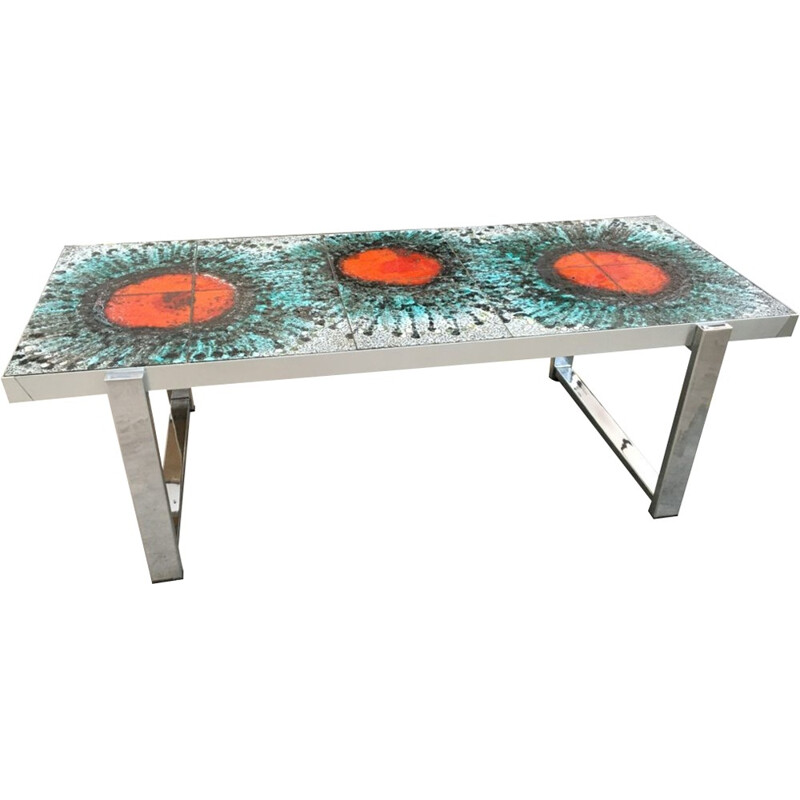 Vintage coffee table in ceramic and stainless steel - 1970s