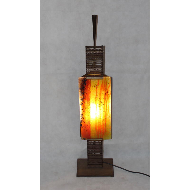 Vintage glass and metal table lamp, 1970
