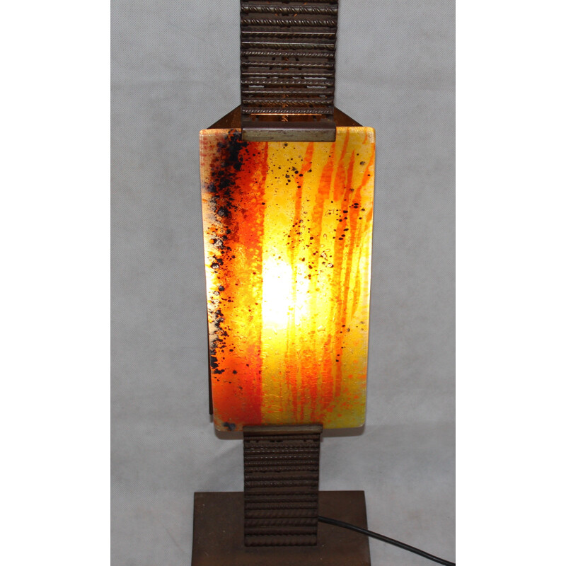 Vintage glass and metal table lamp, 1970