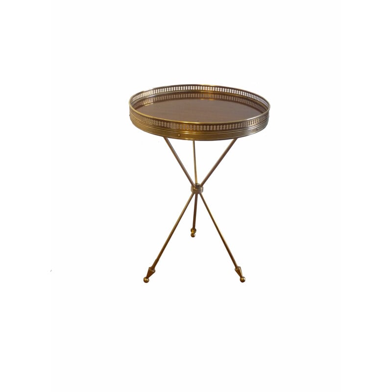 Vintage tripod pedestal table in brass and rosewood top - 1950s