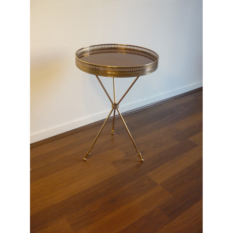 Vintage tripod pedestal table in brass and rosewood top - 1950s