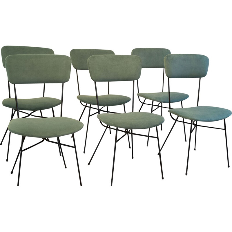 Set of 6 Italian vintage velvet chairs - 1960s