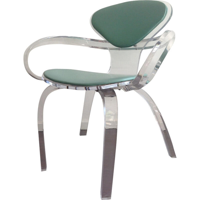 Silla vintage de lucita con respaldo verde, 1980