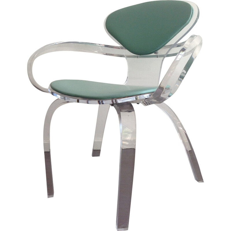 Vintage lucite stoel met groene rugleuning, 1980