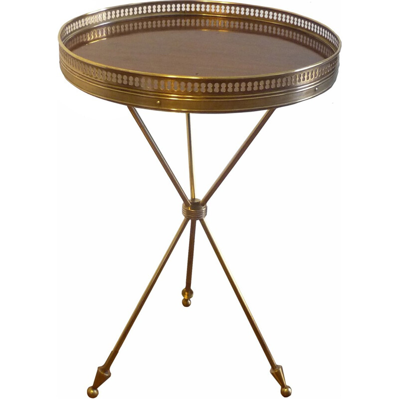 Vintage tripod pedestal table in brass and rosewood top - 1950s