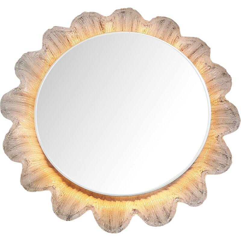 Flower backlit mirror made of resin - 1970s