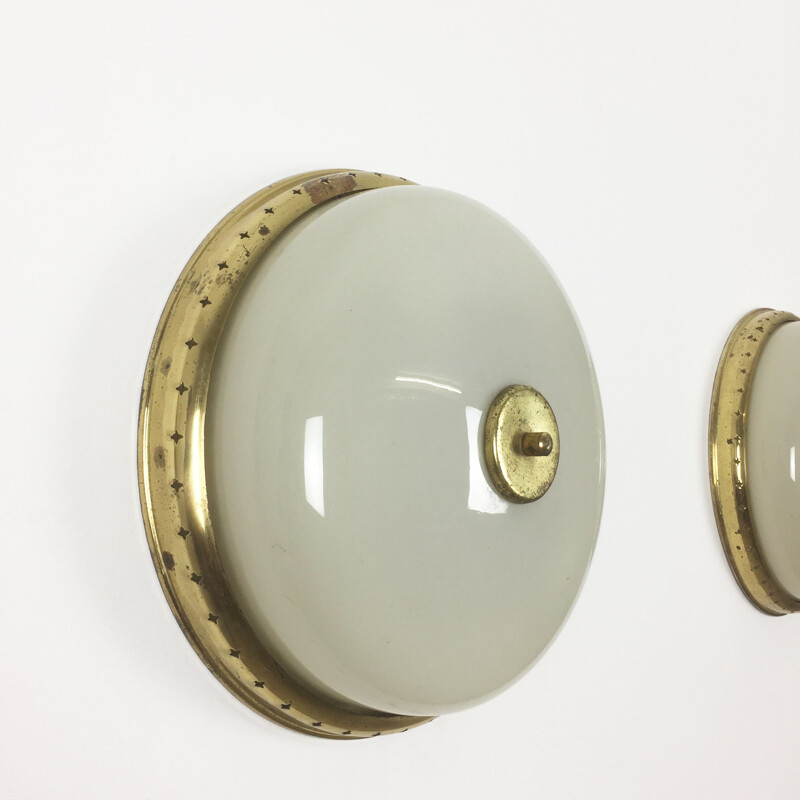 Mid-Century Modernist Italian Metal & Glass Sconces - 1950s