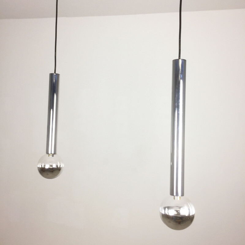 Set of 2 "Glass Bulb"hanging Lights in chromed metal  by Motoko Ishi for Staff Lights - 1970s