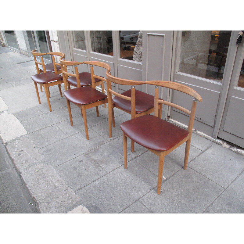 Set of 6 chairs in leather, metal and teak, Helge SIBAST - 1960s