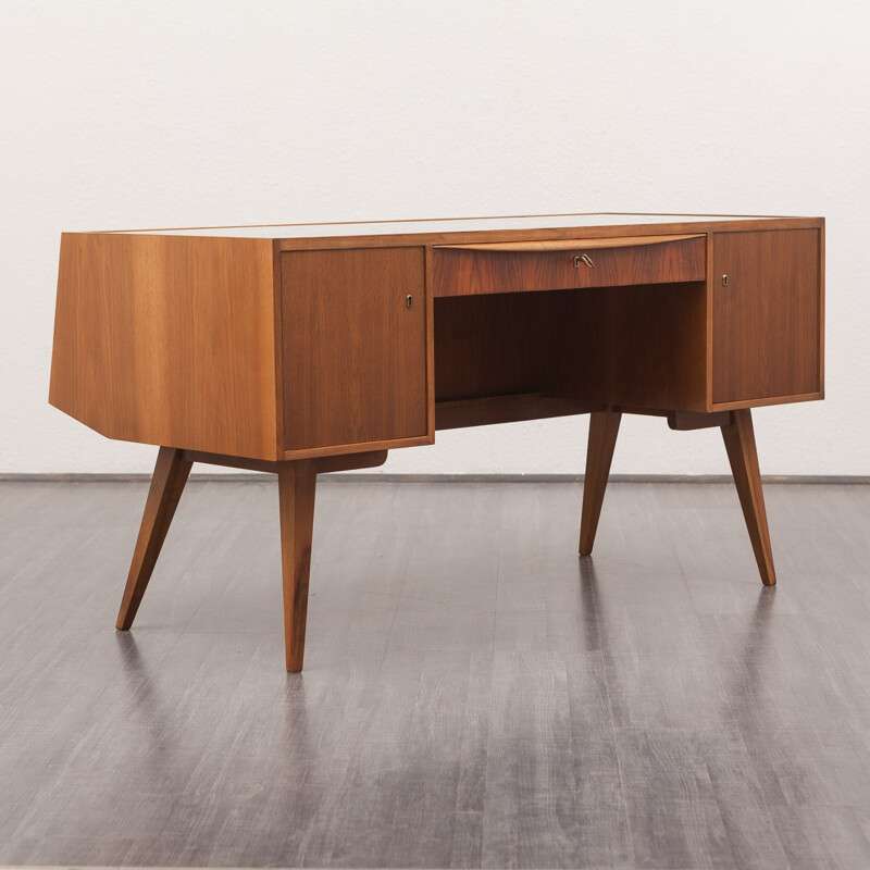 Desk in walnut and glass, EHRLICH - 1950s