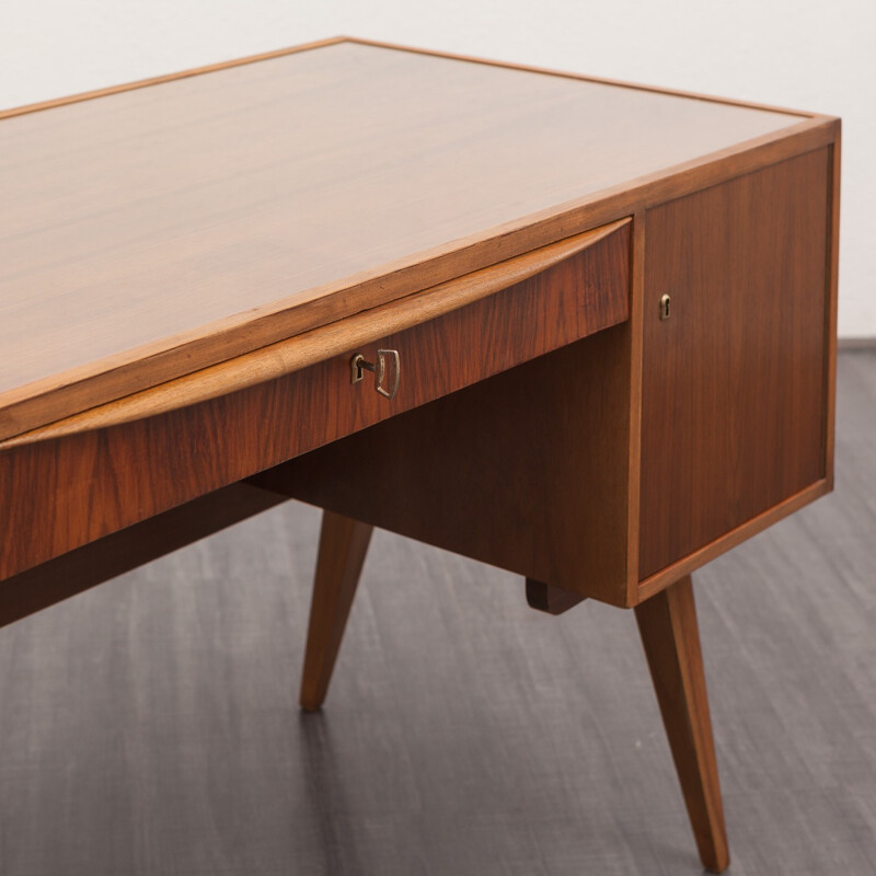 Desk in walnut and glass, EHRLICH - 1950s